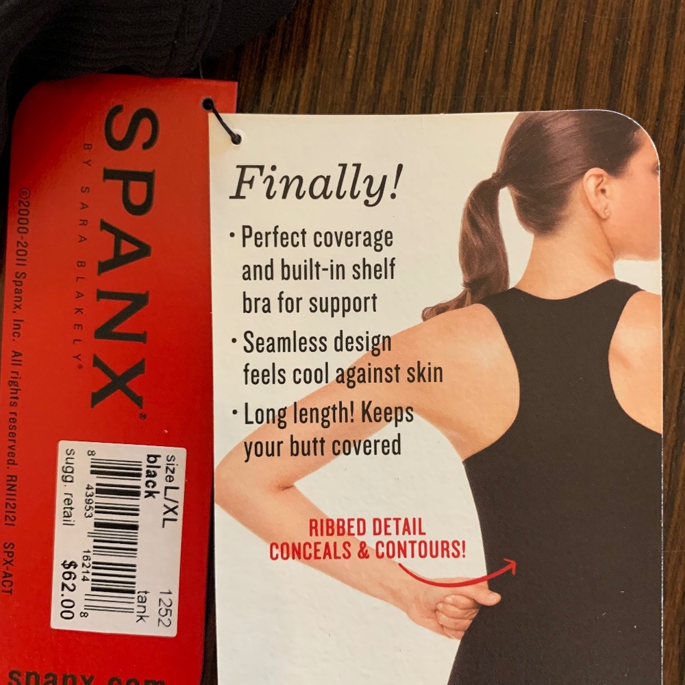 Spanx Ribbed Racerback With Shelf Bra Black Size L/XL NWT